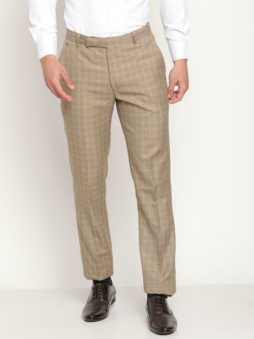 Cantabil Men Beige Checkered Formal Trousers
