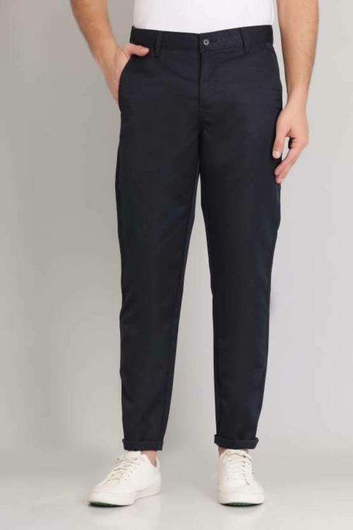 CYPHUS Men Slim Fit Dark Blue Cotton Blend Trousers