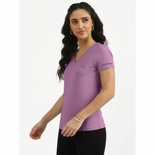 Rad Prix Women Orchid Purple Half Sleeve V Neck T-shirt