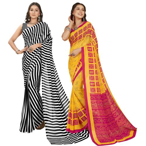 Anand Women Multicolor3 Self Design Pattern Georgette Pack of 2 Saree With Blouse