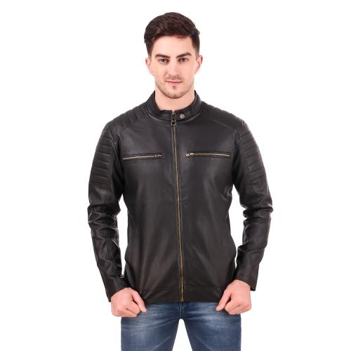 Leather Retail Black Color Designer Faux Leather Biker Jacket for Men