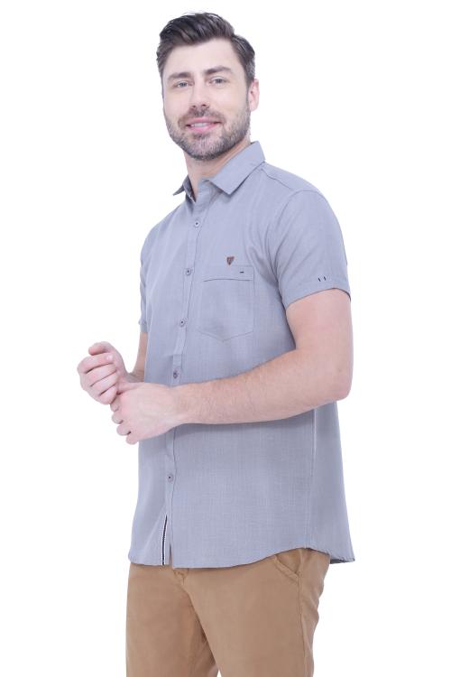 Kuons Avenue Men's Fossil Grey Linen Blend Half Sleeves Casual Shirt