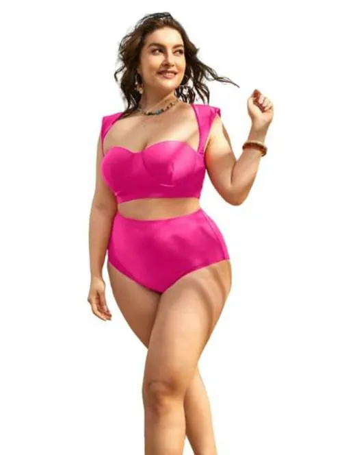 Plus Curvves Plus Cut-Out Underwire Bikini Swimsuit with Beach Skirt Pink - 4XL