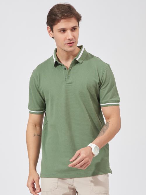 Maniac Tshirt/Mens Tshirt/tshirt for mens/tshirt/Mens Solid Polo Neck Half Sleeve Leaf Green Cotton Slim Fit T-Shirt