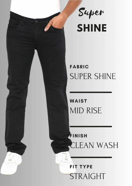SCOTLANE Super Shine Black Denim for Men | Clean Wash | Mid Rise | Straight Fit | Ultra Soft Shining Fabric