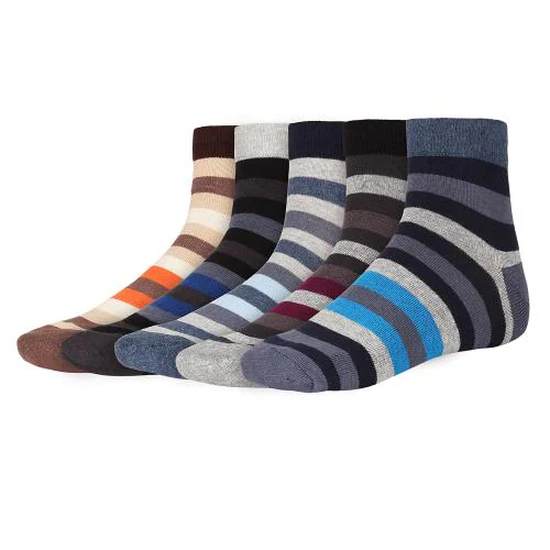 SIDEWOK Ankle Socks/Half Length Pure Cotton Stripped Print Socks For Men Combo of 5 Pair(SCS-HL-21)