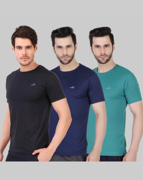 VECTOR X Men Multicolor Solid Polyester Round Neck T-shirt - Pack of 3