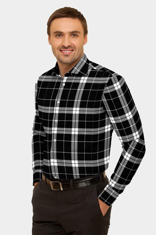 NUMERO-CLOTHES FASHION Men White, Black Checkered Crepe Casual Shirts (XL)