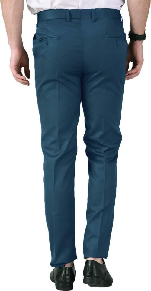 AD & AV Men Blue Solid Synthetic Pack Of 2 Formal Trousers