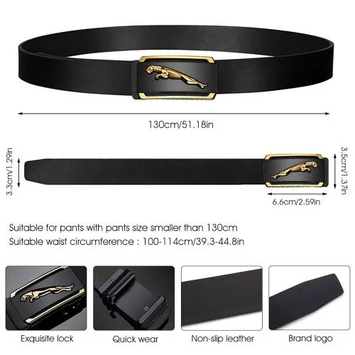 GUSTAVE Waist Belts for Men Fashion Black Mens Belt Slide Lock Leather Belt for Men, with Click Buckle - 130cm Length, Free Adjustable, No Belt Hole