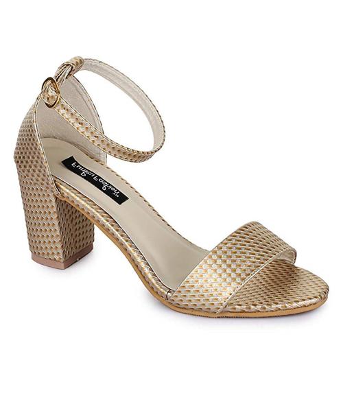 Funku Fashion Golden Geometric Printed Block Heel Sandal For Women