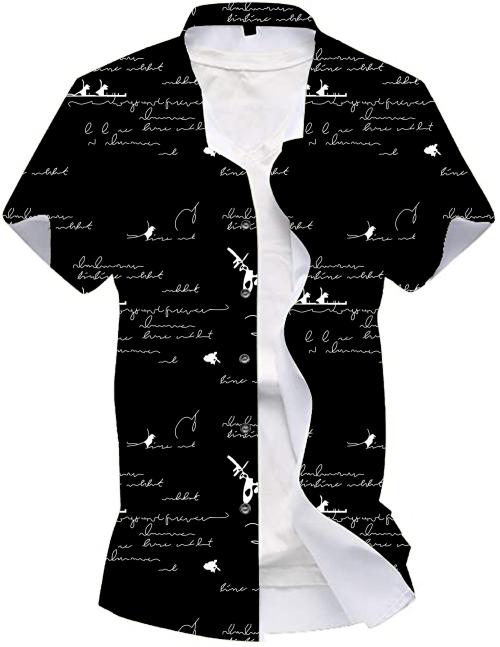 ASHWARUDRA CASUAL PRINTED BLACK SHIRTS (XL)