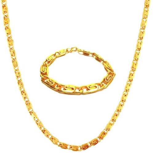 Combo of Chain and Bracelet Ideal Gift for HIM Father Brass Gold Plated Gold