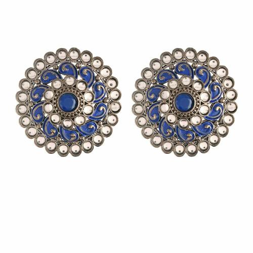 I Jewels Blue Meena Work Designer Circular Stud Earrings for Women