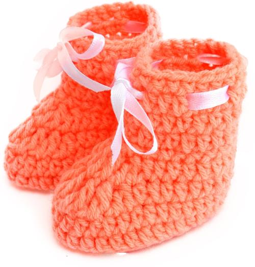LOVE CROCHET ART Orange Fabric Booties 6 to 9 M