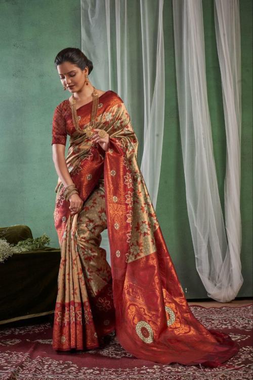 FABYARN Elegant Banarasi Soft Silk Saree with Heavy Embellishments and Contrast Border Designer Kanjivaram Design with Beautiful Jacquard Work for Weddings, Bridal Wear, and Festive Occasions with Blouse Piece