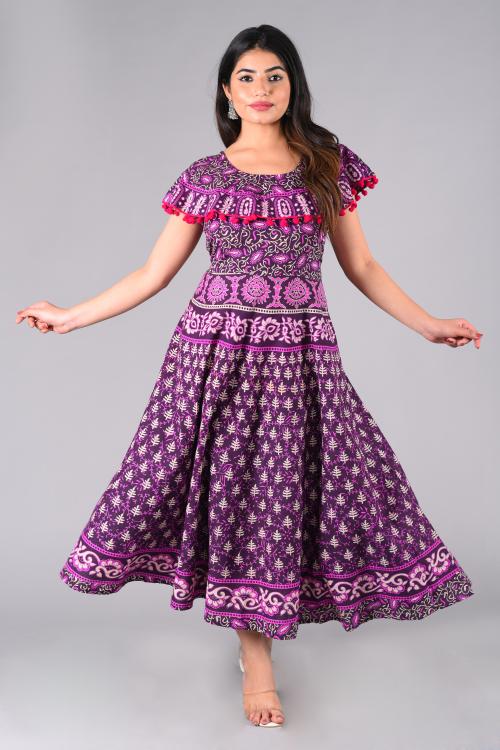 Dhruvi Women's Cotton Anarkali Dress ( Multi Color20 , Set Of 1 )