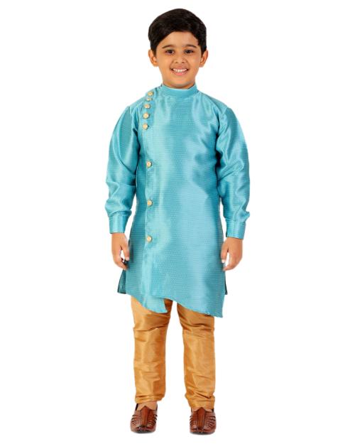 Pro-Ethic Style Developer Ethnic Wear Silk Firozi Kurta Pajama Set for Kids and Boys