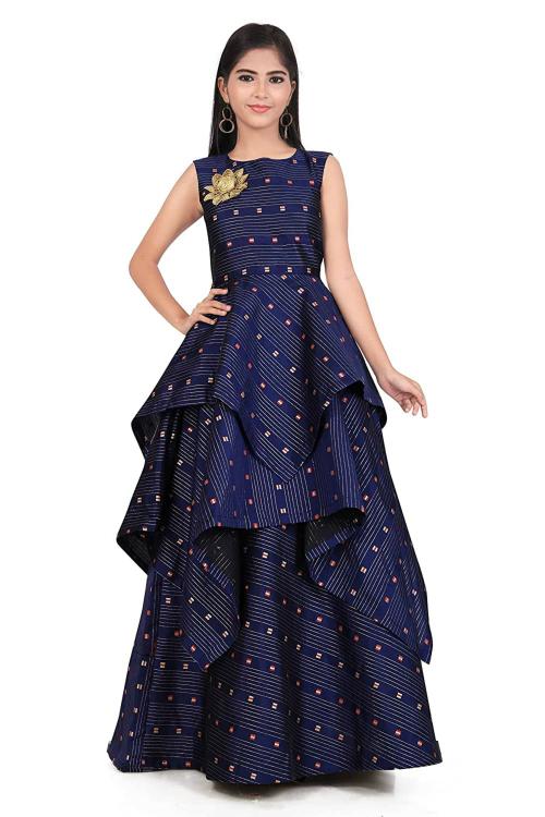 NOYYAL Girls Blue Maxi Gown Dress for Kids 7-8 Years
