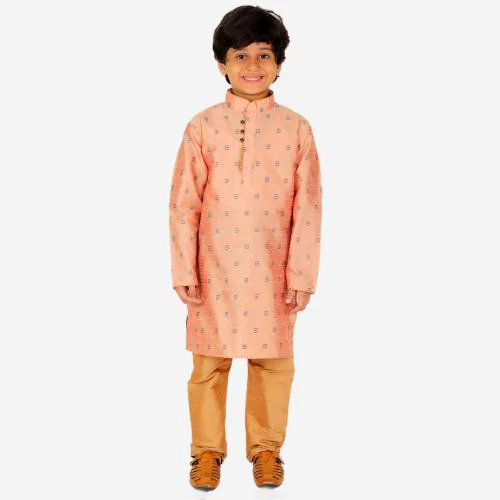 Pro-Ethic Style Developer Ethnic Wear Silk Peach Kurta Pajama Set for Kids and Boys