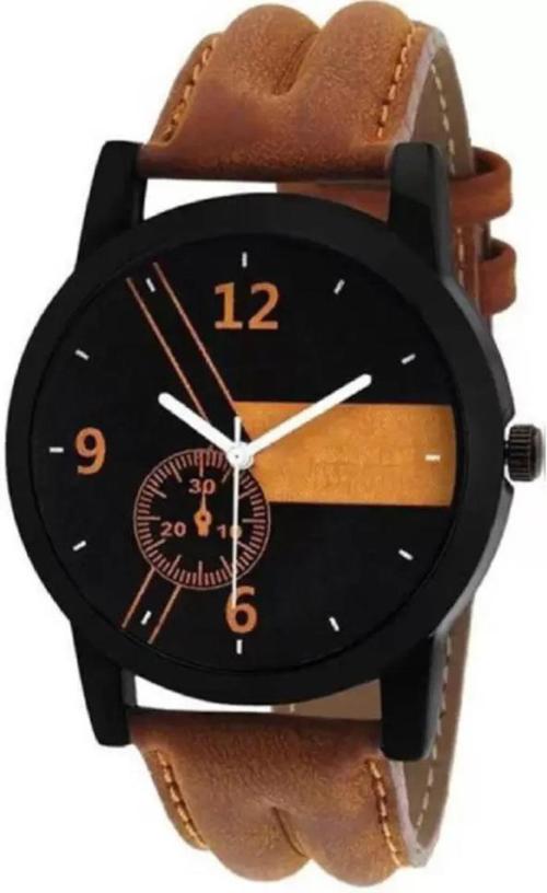 Showking Analog Black Dial Brown Strap Watch For Boys