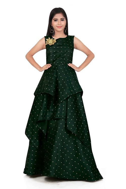NOYYAL Girls Green Maxi Gown Dress for Kids 9-10 Years