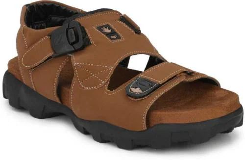 Royal Cruzz Synthetic Leather Tan Velcro Sandals For Men