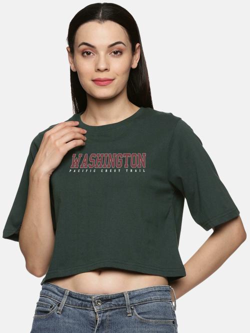 BEVRLY BLUES Printed Drop Shoulder Green Tshirt For Women's