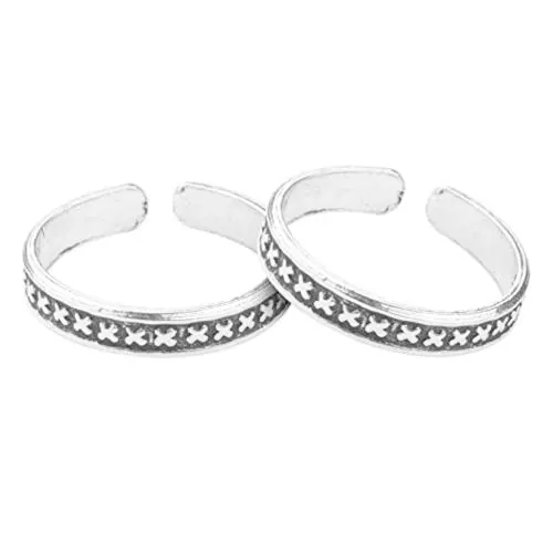 Giva Oxidised Silver Oxidised Cross Toe Rings For Women