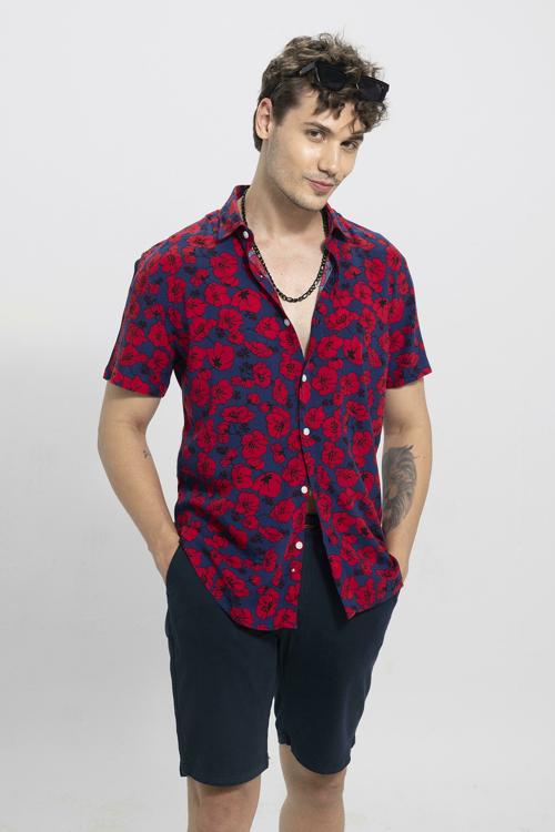 SNITCH Chinese Blossom Navy Shirt Mens Shirt