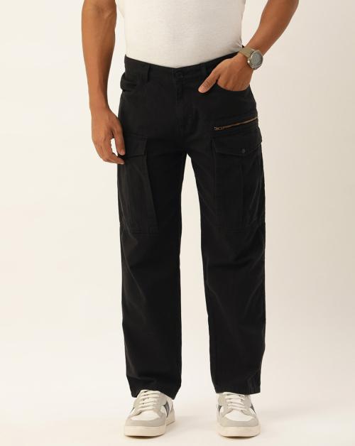 Bene Kleed Men Solid Black 100% Cotton Cargos