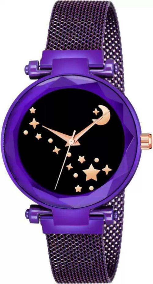 Bolun Analog Black Dial Purple Strap Watch For Women