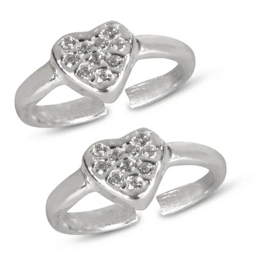 Silver Chest 925 Sterling Silver Toe Rings For Women Stylish Silver Heart Design Pure Silver Ring Studded With AAA Quality CZ Stone Pair of 2 Bichiya For Women Silver Chandi