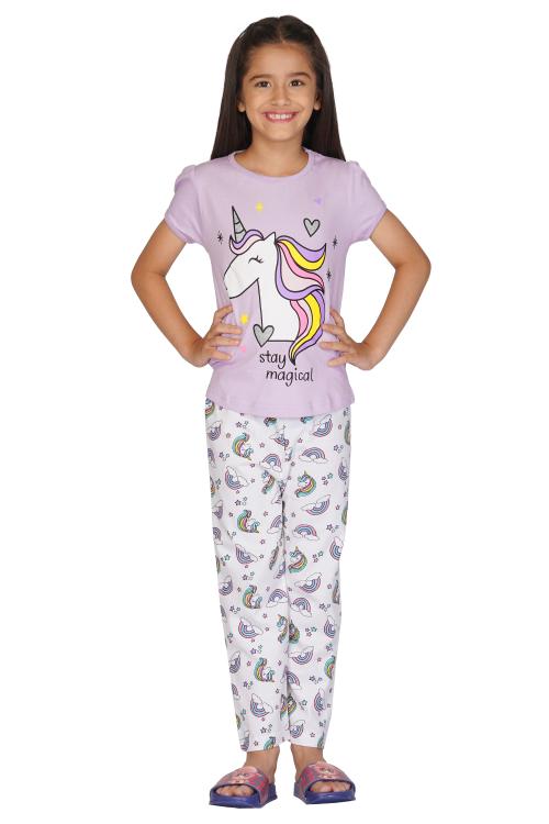 TotzTouch Baby Girl's Cotton Pyjama Set| Night Suit Set Pack of 1 Age 4-5 Years Unicorn printed