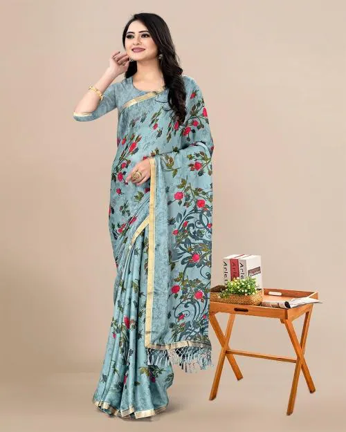 RekhaManiyar Chiffon Sea Blue Color saree