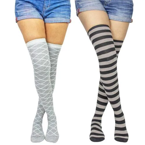 Neska Moda Women Grey, Black Striped Stockings