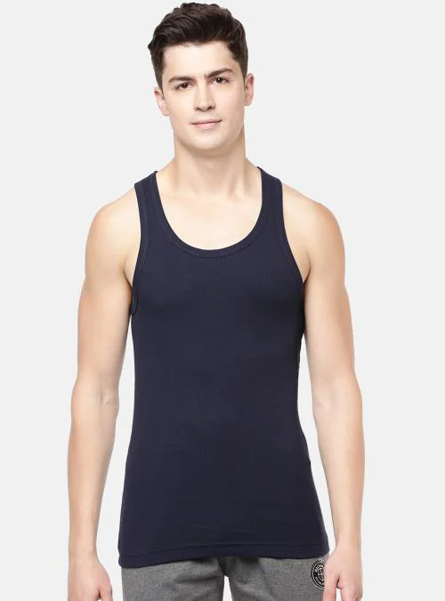 Rupa Macroman M Series Men's Navy Blue Solid 100% Cotton Vest