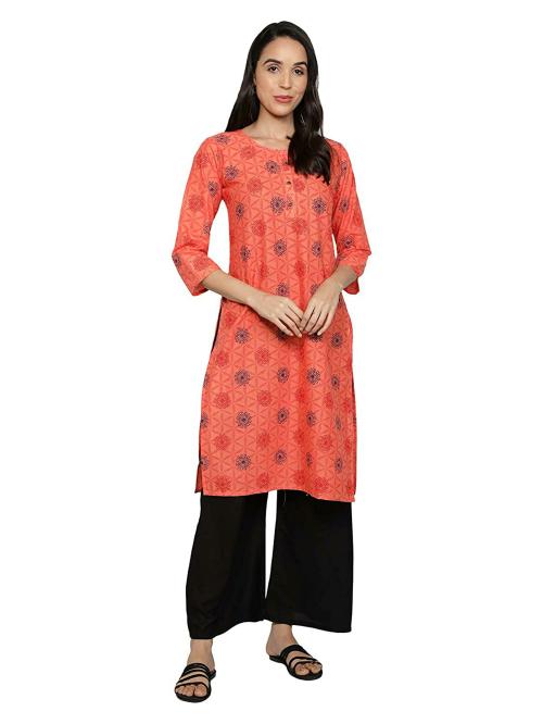 Fabclub Women Orange Cotton Printed Kurti (XL)