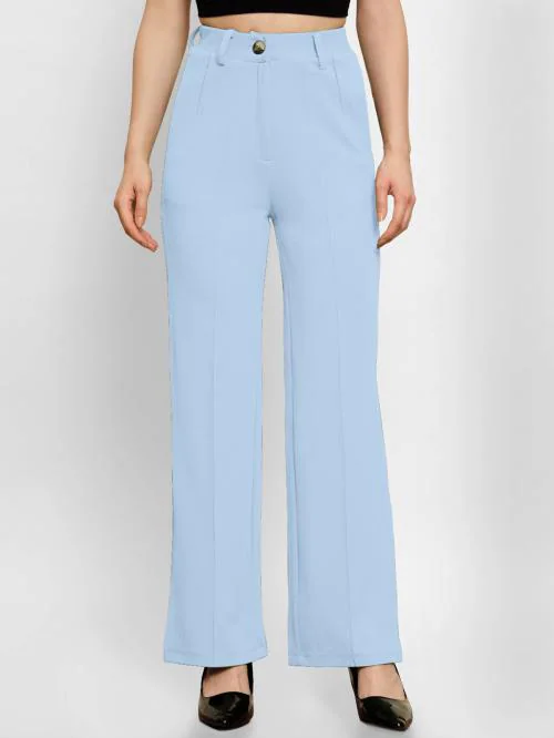 GESPO Women's Sky Blue Relaxed Straight Fit High-Rise Easy Wash Trousers