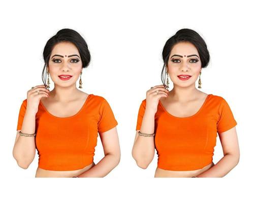 BKD Fashion Women Orange and Orange pack of 2 Readymade Stitched Saree Blouse (Large)
