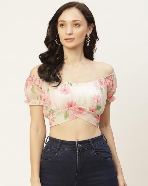 Pink Floral Crop Top with Knot