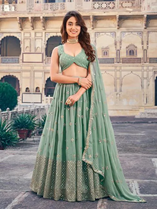 Fab Window Women's Georgette Fabric Lehenga Choli With Sequince Embroidery work - DustyGreen