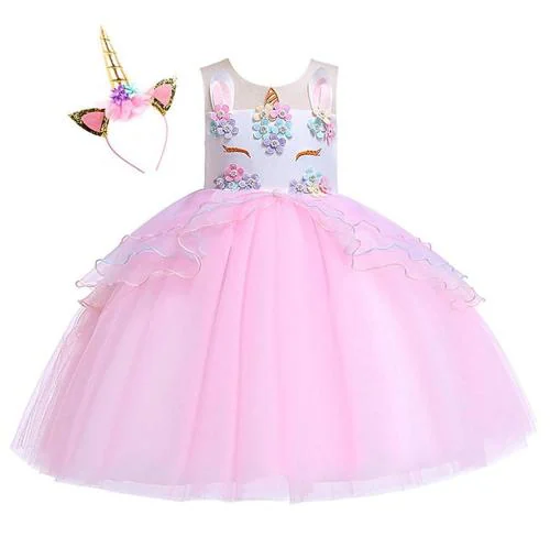 Fancydresswale Girls Pink Polyester, Cotton Unicorn Dress Up Fancy Costume Pageant Party Colour Pink (5 Years-6 Years)