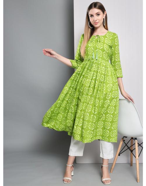Shubhisha Fashion Women's Green Anarkali Floral Printed Kurti