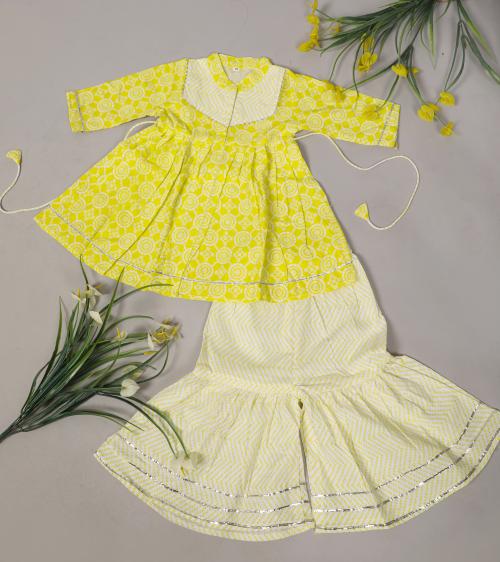 Spack Jerrow Baby Girls Cotton Sanganeri Printed Kurti with Colorful Sharara Dress (S13_12-18 M)