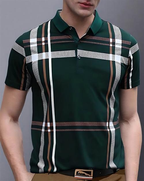 GESPO Men Printed Polo Neck Cotton Blend Green T-Shirt