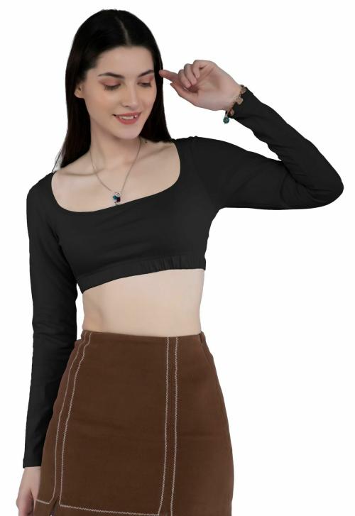 AD2CART A4174 Women Wide Boat Drop Shoulder Neck Full Sleeve Crop Top