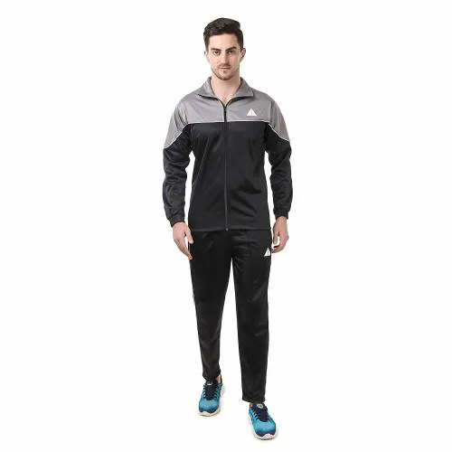 SKELTON Polyester Grey Black Track Suit For Men With Full Sleeve T-Shirt And Track Pant (Size XL)