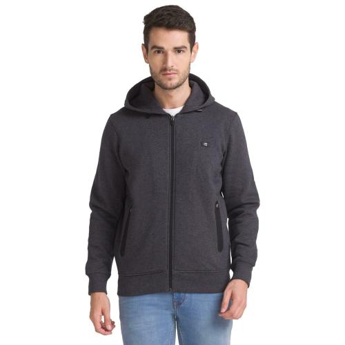 Parx Men Hooded Dark Grey Solid Sweatshirt