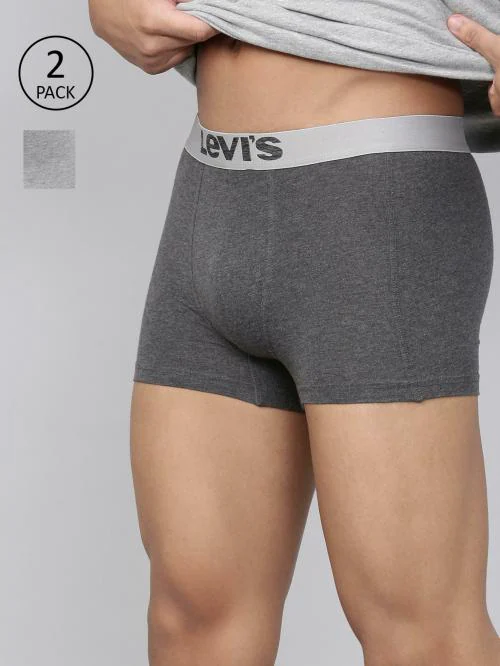 Levi's Men's Light Grey Melange, Dark Grey Melange Solid Cotton Pack of 2 Trunks